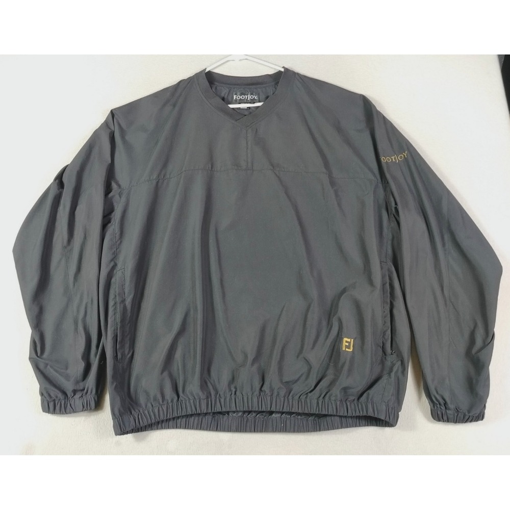 FootJoy Windbreaker Mens XL Black Golf Pullover V Neck Rain Jacket FJ Logo